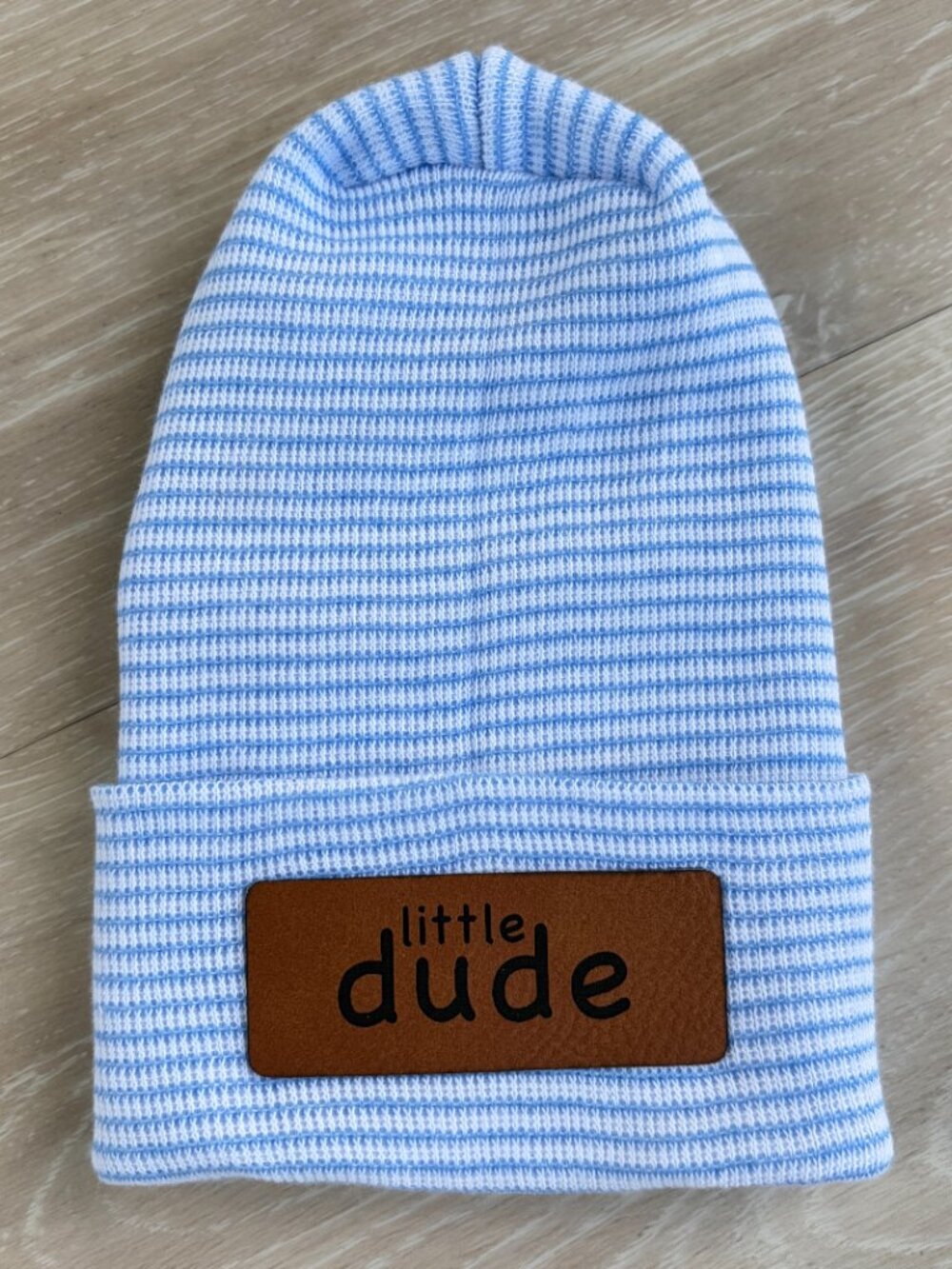 Little Dude Newborn Engraved Beanie 0-3 Months Blue Striped Baby Infant Hat